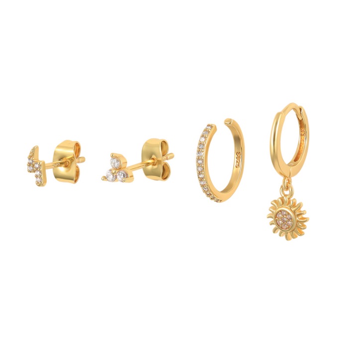 Flower Huggie Hoop Earrings Set 